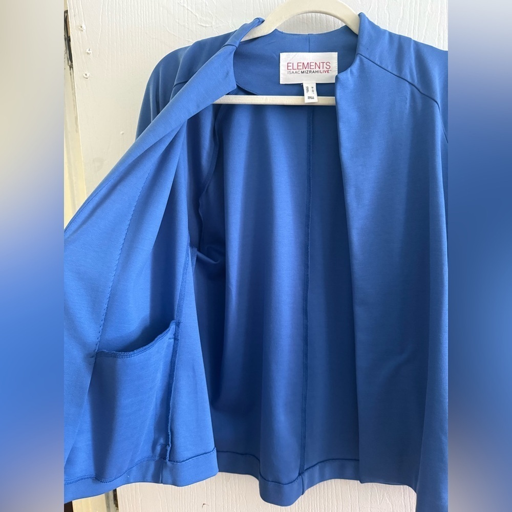 ❤️Isaac Mizrahi Live Elements Blue Open-Front Jacket Blazer Cardigan M - Picture 5 of 7